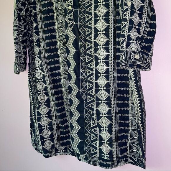 Madison Mathews Size L Tunic Dress Navy Embroidered Aztec Boho Southwestern - Picture 3 of 8